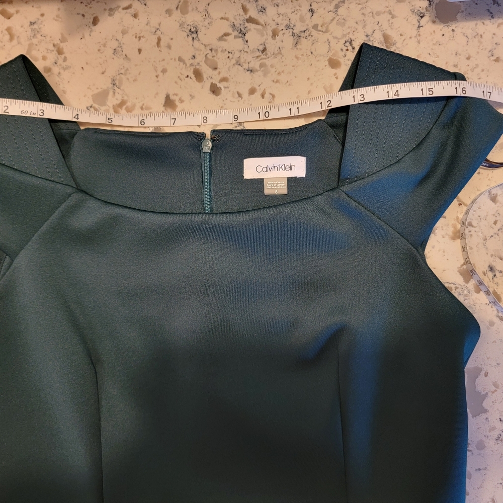 Calvin‎ Klein Green Scuba Cap Sleeve Sheath Dress Size 8 - Picture 6 of 11